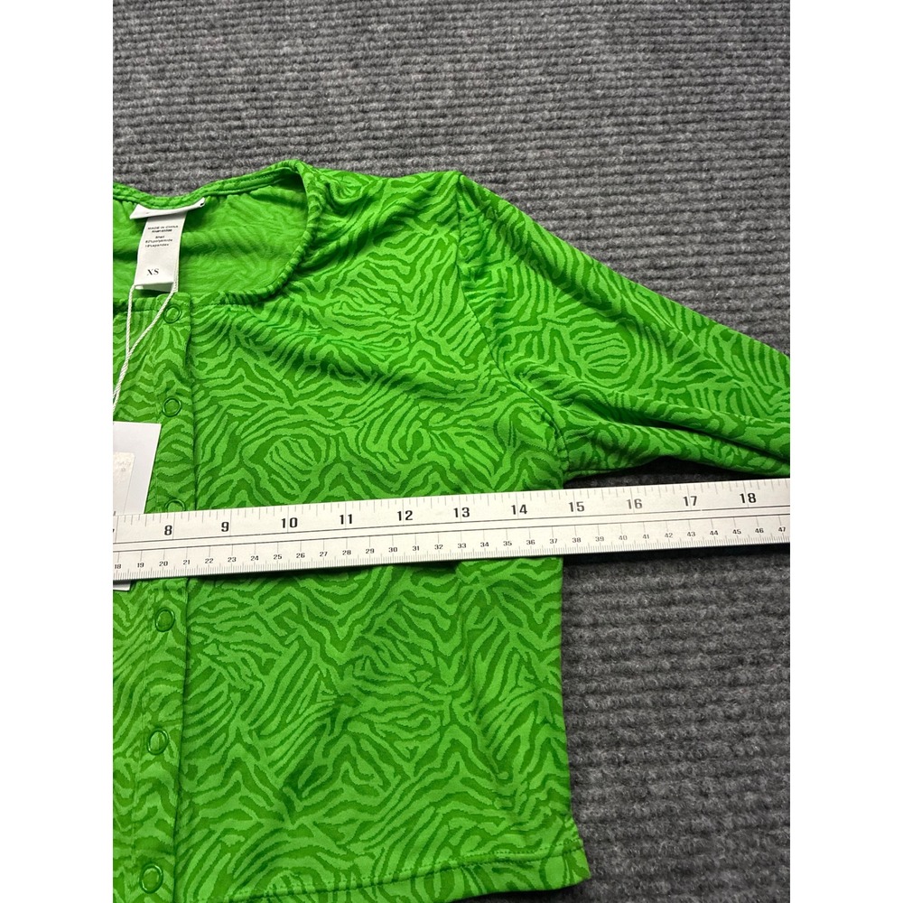 Andie Augusta Jacket XS Green Zebra Print Cropped Snap Front Long Sleeve AD014 - Picture 6 of 9